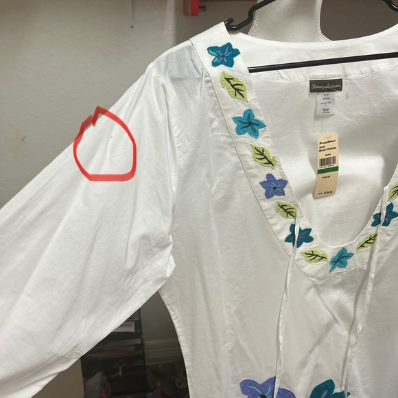 Tommy Bahama NWT White with Floral Appliqués Tunic/Swim Cover Size Large *FLAW* - Picture 12 of 14
